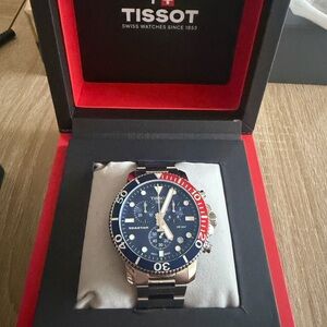 Tissot Seastar Chronograph Watch - Blue Dial with Red/Blue Bezel